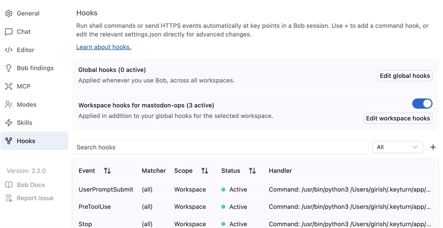 Bob Settings, Hooks: three active workspace hooks